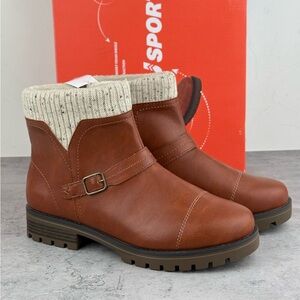 JSport Violet Boots Women's Brown Zip Knit Cuff and Memory Foam Comfort Sz 10